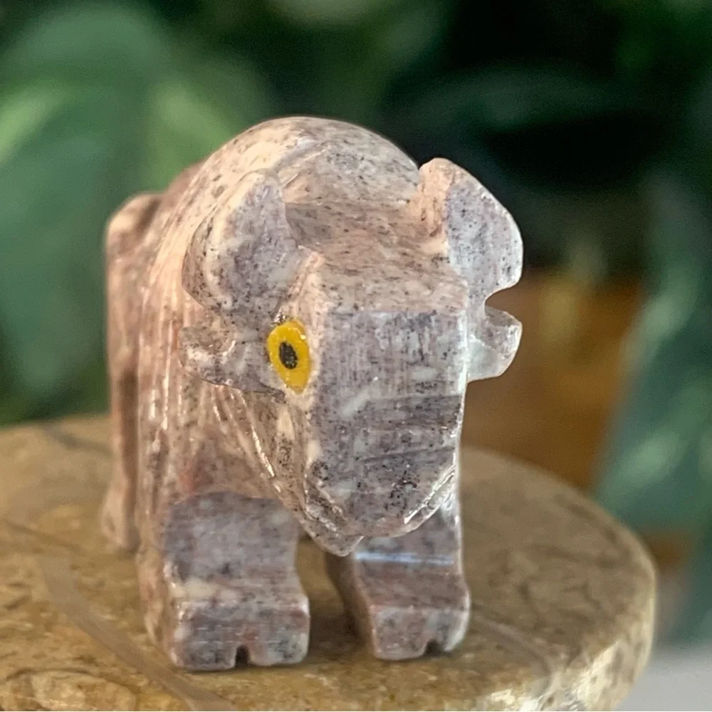 Miniature BUFFALO Stone Carving Mini Figurine Steatite Soapstone Carved Animal